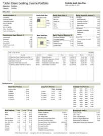 A Portfolio Quick View report - allocation, style boxes, sectors, returns and fees
